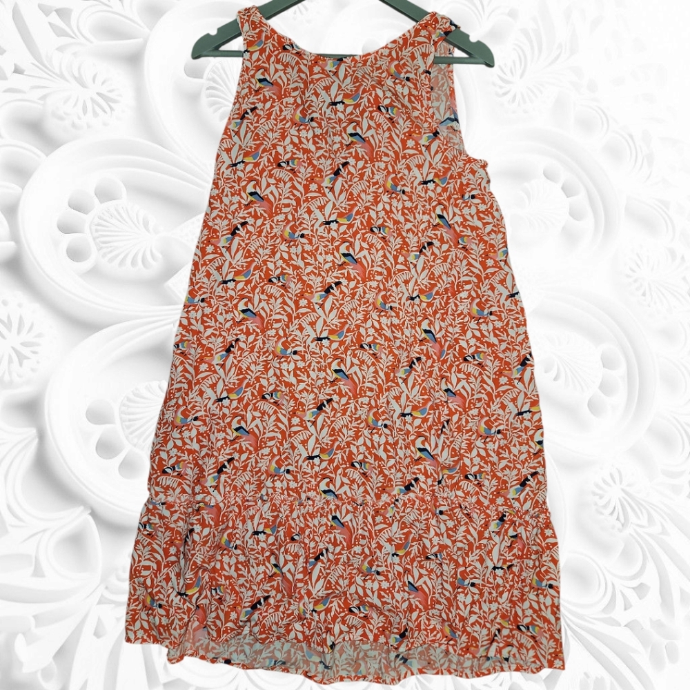 LOFT Sleeveless Dress with Vibrant Orange and Blue Pattern